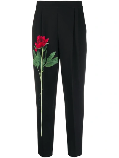 Boutique Moschino Floral-print Cropped Trousers In Black