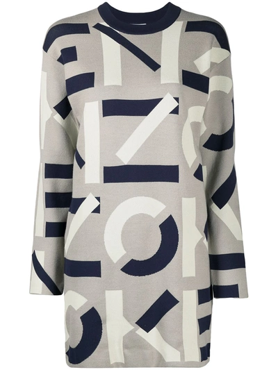 Kenzo Logo Intarsia Jumper Dress In Neutrals