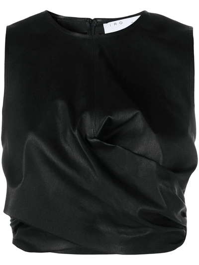 Iro Isonor Cropped Wrap-effect Leather Top In Black