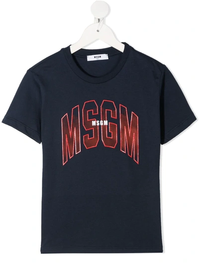 Msgm Kids' College Logo-print Cotton T-shirt In Blue