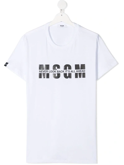 Msgm Teen Slogan-print Cotton T-shirt In White