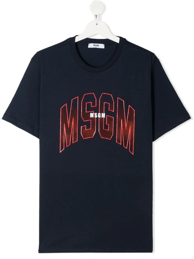 Msgm Teen College Logo-print Cotton T-shirt In Blue