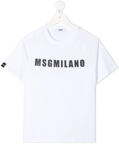 Msgm Kids' Short-sleeve Cotton Logo T-shirt In White