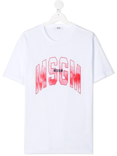 Msgm Teen College Logo-print Cotton T-shirt In White