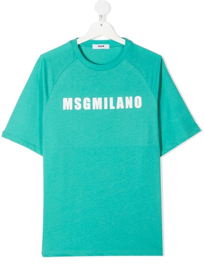 Msgm Teen Logo-print Cotton T-shirt In Green