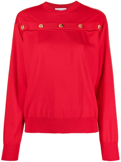 Bottega Veneta Merino Open Button Knit Pullover In Red