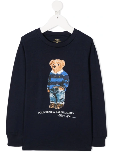 Ralph Lauren Kids' Teddy Bear Print Sweatshirt In Blue
