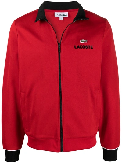 Lacoste Logo Patch Bomber Jacket In Red