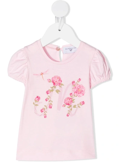 Monnalisa Babies' Floral-print Cotton T-shirt In Rosa