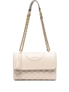 Tory Burch Embossed And Quilted Cross-body Bag In Neutrals