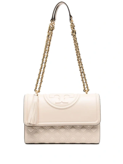 Tory Burch Embossed And Quilted Cross-body Bag In Neutrals