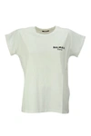 BALMAIN BALMAIN WHITE COTTON T-SHIRT WITH FLOCKED BLACK BALMAIN LOGO