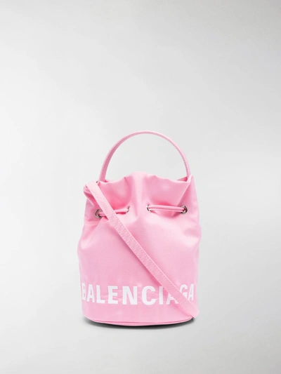 Balenciaga Wheel Logo-print Bucket Bag In Pink/black