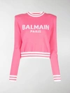 Balmain Logo-jacquard Padded-shoulder Jumper In Pink