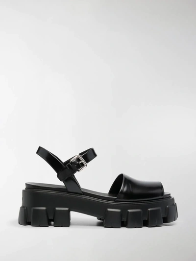 Prada Monolith Platform Sandals In Schwarz