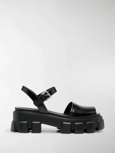 Prada Monolith Platform Sandals In Black