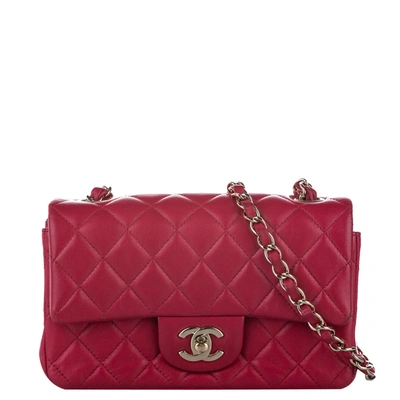 Pre-owned Chanel Red Lambskin Leather Mini Classic Flap Bag