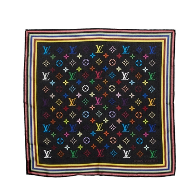 Pre-owned Louis Vuitton Black Multicolor Monogram Square Scarf