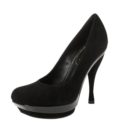 Pre-owned Saint Laurent Black Suede Arya Platform Pumps Size 36