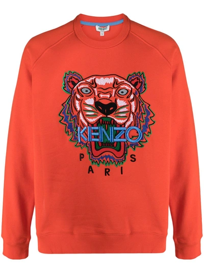 Kenzo Tiger Embroidered Sweatshirt In Orange