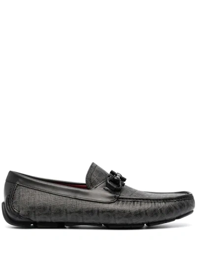 Ferragamo Parigi 19 Printed Suede Loafers In Nero Grigio