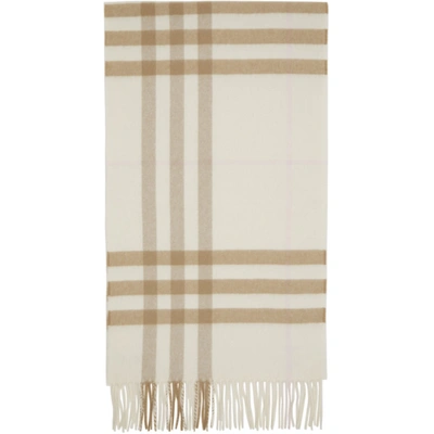 Burberry Off-white Cashmere Classic Check Scarf In White / Ala