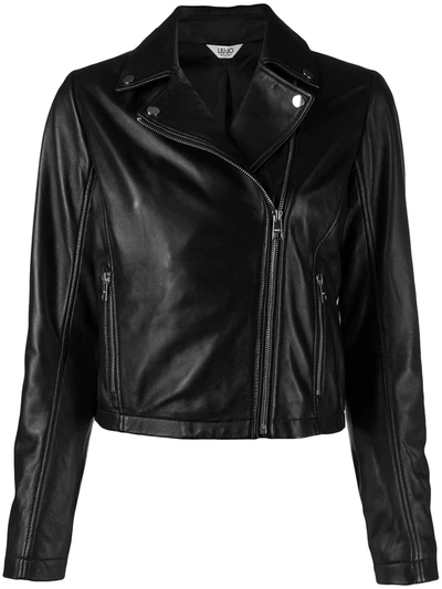 Liu •jo Classic-collar Leather Biker Jacket In Black