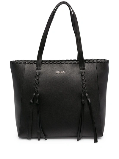 Liu •jo Woven Trim Tote In Black