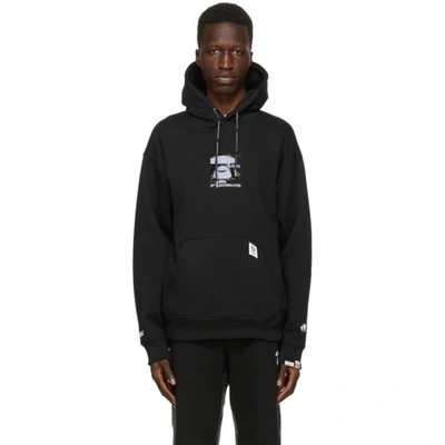 Aape By A Bathing Ape Black Flocked Logo Hoodie In Bkx - Black