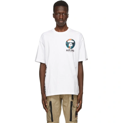 Aape By A Bathing Ape White Logo Universe T-shirt In Whx Whit