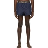 Versace Blue Swim Trunks With Greca And Medusa Head Print On Elastic Waistband In Nylon In A70w Blue