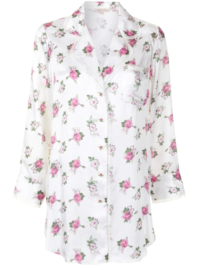 Morgan Lane Stacy Floral Print Charmeuse Night Shirt In White