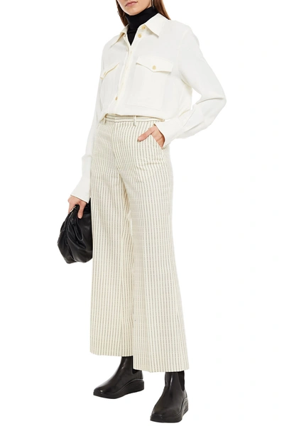 Maison Margiela Cropped Wool-jacquard Bootcut Trousers In Ivory