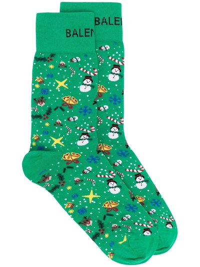 Balenciaga Christmas-print Knitted Socks In Green