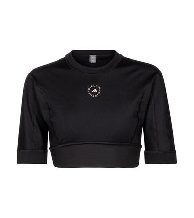 Adidas By Stella Mccartney Yoga Cropped Stretch-recycled Polyester Top In Black