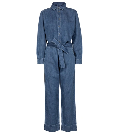 7 For All Mankind Belted Denim Jumpsuit In Blue