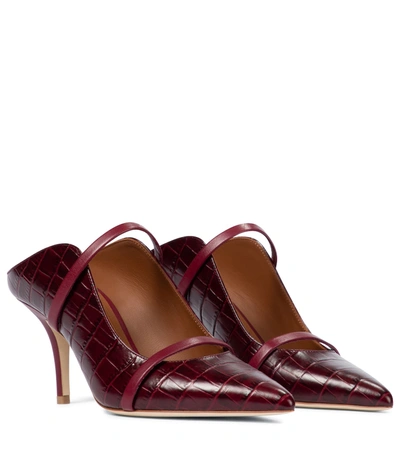 Malone Souliers Maureen 85 Mules In Croc-embossed Leather In Bordeaux