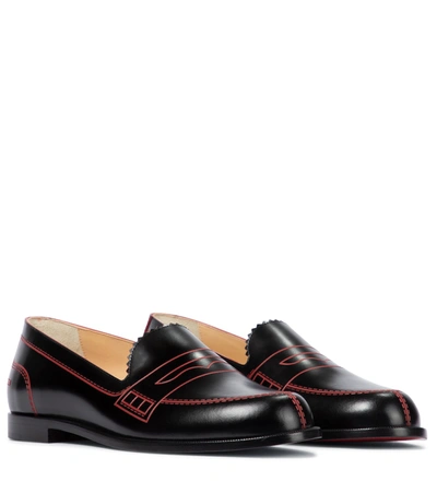 Christian Louboutin Mocalaureat Flat Red Sole Loafers In Black Loubi