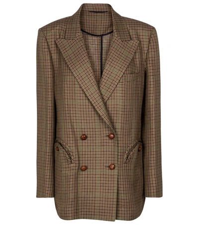 Blazé Milano Everynight Double-breasted Houndstooth Linen And Cotton-blend Blazer In Green,brown