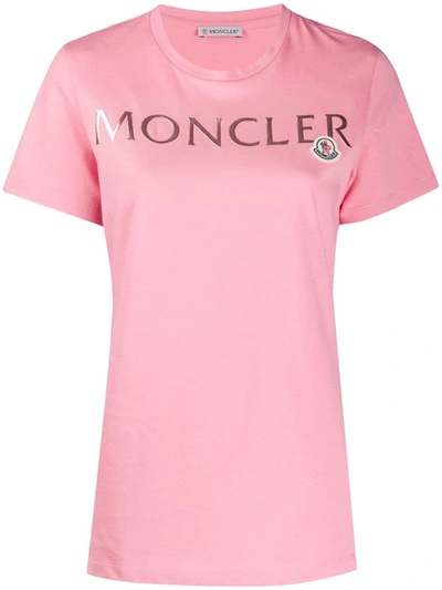 Moncler Printed Metallic  Lettering T-shirt In Pink