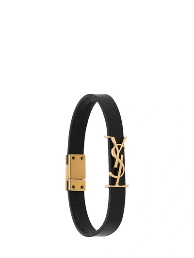 Saint Laurent Opyum Leather Bracelet In Nero