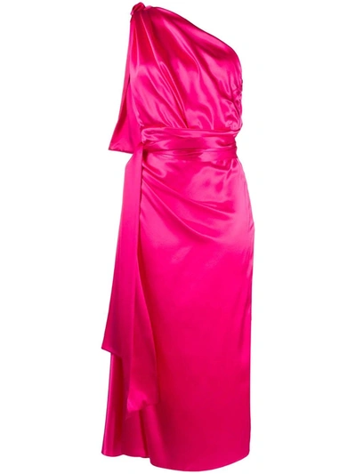 Dolce & Gabbana Silk-taffeta One-sleeve Ruched Cocktail Dress In Pink