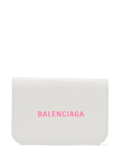 Balenciaga White Cash Card Mini Wallet In Pink,white