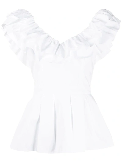Alexander Mcqueen Ruffled Peplum-hem Cotton-poplin Top In White