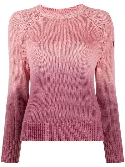 Moncler Leather Sleeve Patch Radiant Rib Knit Jumper In Pink