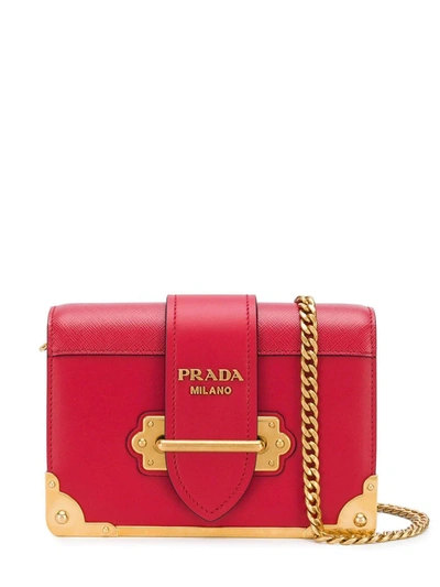 Prada Cahier Calf Leather Bag In Red