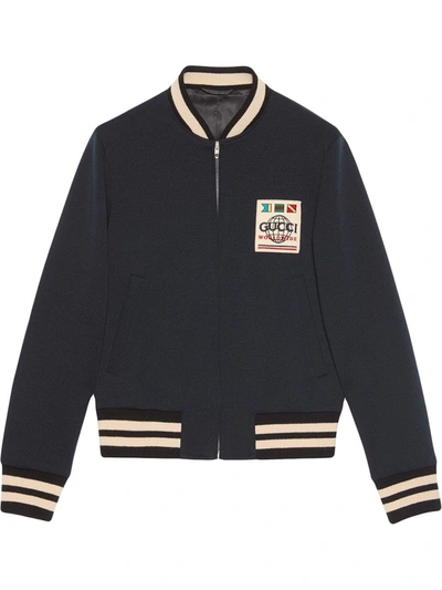 Gucci Wool Blend Jersey Bomber Jacket In Blue