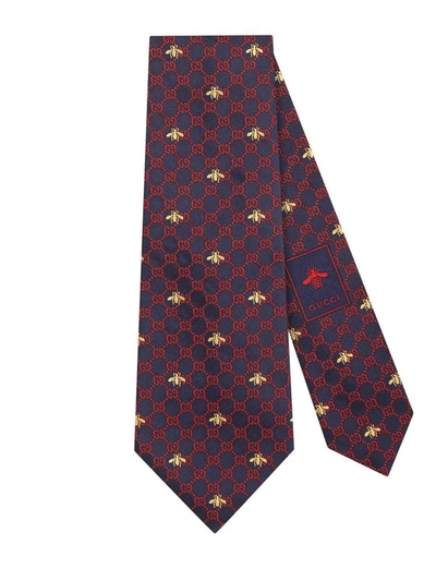 Gucci Gg Bees Silk Tie In Blue