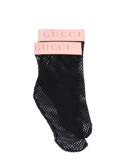 Gucci Logo Trim Mesh Socks In Black