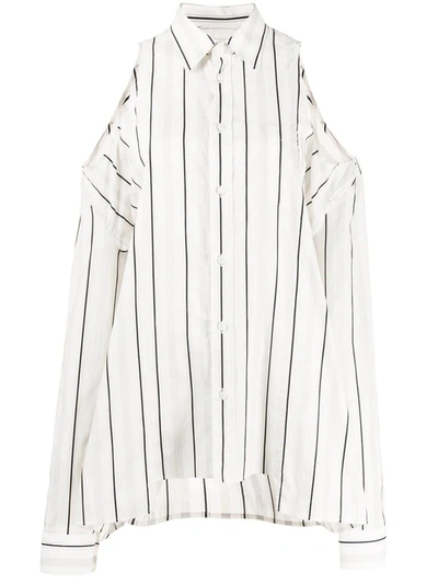 Maison Margiela Oversized Cold-shoulder Striped Cotton-poplin Shirt In Off-white